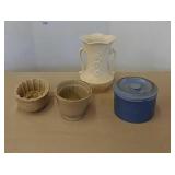 2 stoneware molds, vase, & butter crock