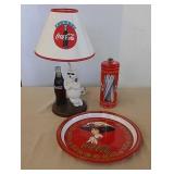 Coca-Cola lamp, straw holder, & tray