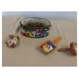 Noise makers and tin pail