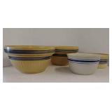 4 blue stripe mixing bowls