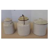 3 stoneware topped containers