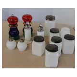 Milk glass S&P shakers and others