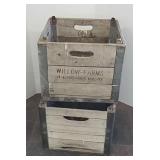 2 wooden and wire crates