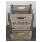 2 wooden and wire crates