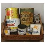 Fruit crate with advertising oil tins and others