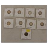 9 Barber dimes 1898--1915