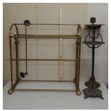 Quilt rack, towel bar, & 2 metal ashtrays