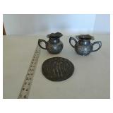 Silver plate pitcher/ creamer & riskey plaque