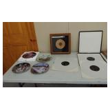 Collectible plates, framed holder, & records