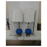 2 blue table lamps