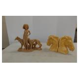 Horse head bookends & statuette