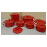 Dansk pots, dutch ovens, and lids (red)