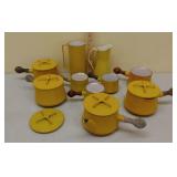 Dansk pitchers, pots, pourers, and lids (yellow)