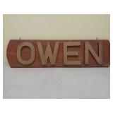 SS OWEN wooden dealer sign w/ brass letters