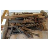 Mallet, saws, beam drill, wrenches, & more