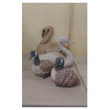 Duck & geese statuettes (1 wooden 3 plaster)