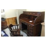 Roll top desk with chair