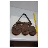 3 wood and iron pulleys