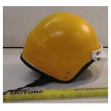 Yellow motorcycle helmet with half-visor