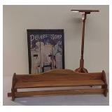 Oak plant stand. Quilt rack and Artwork