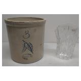 3gal Stoneware crock and crystal vase