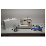 Kenmore sewing machine w/ case and iron