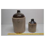 2 salt glazed stoneware jugs 5 gal & 1 gal