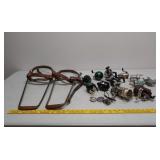 Assrtd fishing reels, 2 leather dog leads +