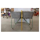 2 galvanized wash tubs with stand