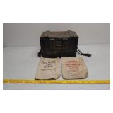 Wood ammo box and coin bags