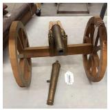 Wood & brass model cannon w/ extra brass cannon