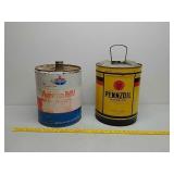 5Gal oil cans,Amoco and Pennzoil