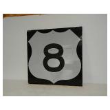 SS.Inter.8 reflective sign on wood