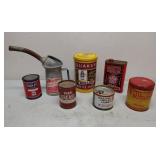 Assorted advertising tins and cans