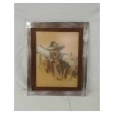 Wood framed pastel,cowboy
