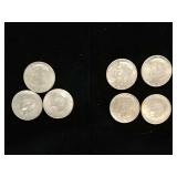 1964×4,1967×3 Kennedy silver$.50 coins