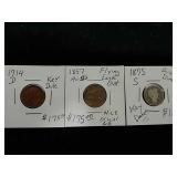 Barber dime,wheat penny,flying eagle cent