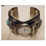 Jimmy Secatero Silver Turquoise Watch Bracelet