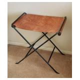 Vintage Leather & Iron Folding Stool 19 x 13 x 20"