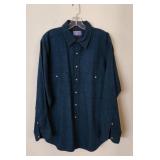 Vtg PENDLETON Dark Teal Blue Mans Wool Shirt Sz XL