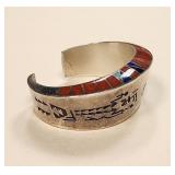 Lonn Parker Silver Overlay Inlaid Stones Bracelet