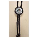 Zuni Inlaid Sun Face Bolo Turquoise Coral MOP