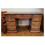 Mid-Century Oak Double Bank Desk.