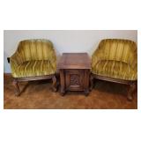 Two Mid Century Chairs & End Table