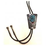 Navajo Silver Turquoise Coral Bolo Tie
