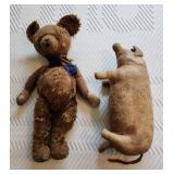 Antique Teddy Bear Survivor & Leather Pig Toys
