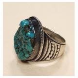 Loren Begay Silver Turquoise Ring Size 12 1/2