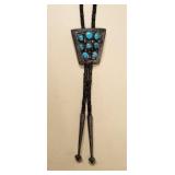 Navajo Silver & Eight Turquoise Nuggets Bolo Tie