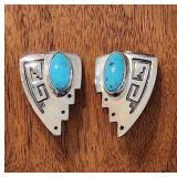 Tommy Jackson Turquoise & Silver Overlay Earrings