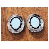 Shadowbox Silver & Pale Blue Stone Clip Earrings